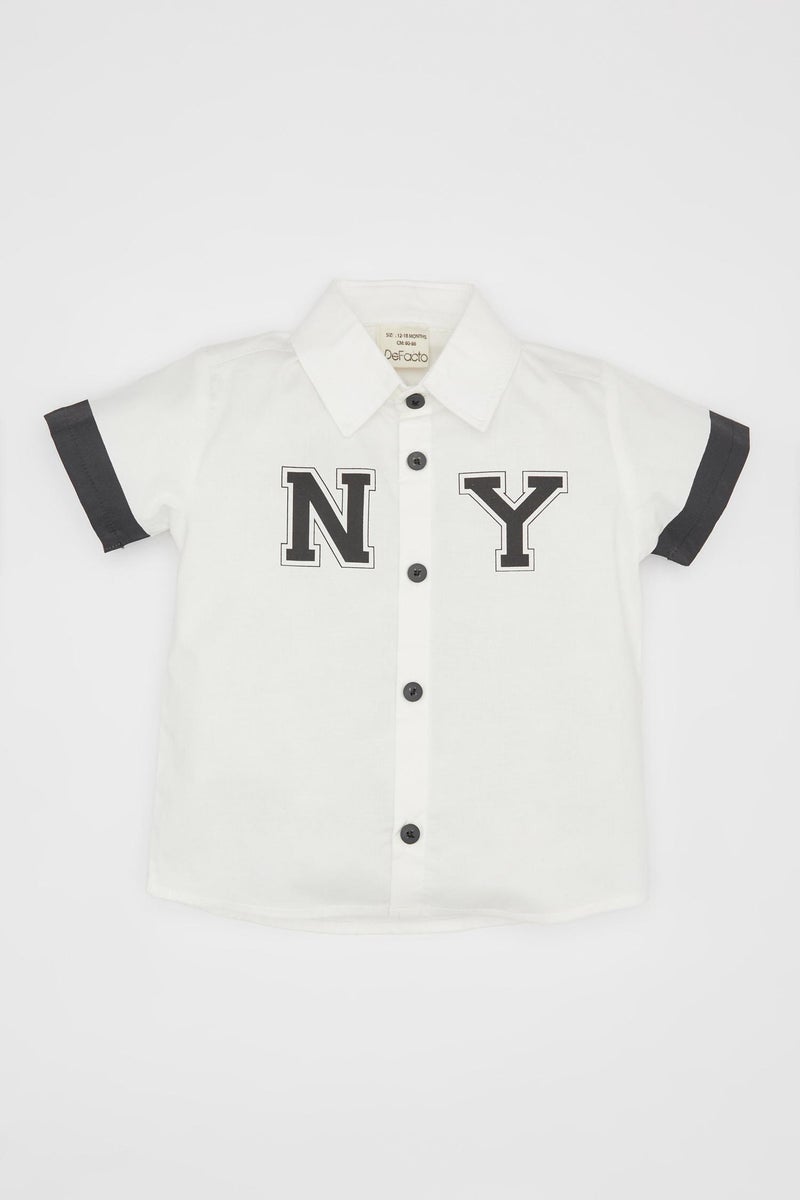 DeFacto White BabyBoy Baby Boy Poplin Short Sleeve Shirt Casual - Image 5